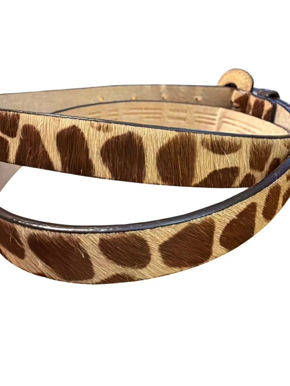 Vintage Liz Claiborne Calf Hair Giraffe Print Belt Pig Suede Leather Sz Large